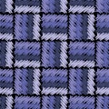 Embroidery style checkered zigzag, dashed lines, doodles, hatches seamless stitch textured vector pattern. Repeated ornamental