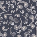 Embroidery Swirls Lace Needlework Vector Seamless Pattern. Hand Drawn Traditional Needlepoint Print Background