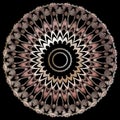 Embroidery tapestry vector flower. Round textured mandala pattern. Embroidered design with stitching effect. Decorative