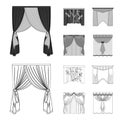 Embroidery, textiles, furniture and other web icon in outline,monochrome style.Curtains, stick, cornices, icons in set