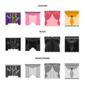 Embroidery, textiles, furniture and other web icon in cartoon,black,monochrome style.Curtains, stick, cornices, icons in