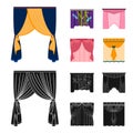 Embroidery, textiles, furniture and other web icon in cartoon,black style.Curtains, stick, cornices, icons in set