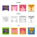 Embroidery, textiles, furniture and other web icon in cartoon,outline,flat style.Curtains, stick, cornices, icons in set