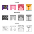 Embroidery, textiles, furniture and other web icon in cartoon,outline,monochrome style.Curtains, stick, cornices, icons