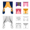 Embroidery, textiles, furniture and other web icon in cartoon,outline style.Curtains, stick, cornices, icons in set