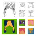 Embroidery, textiles, furniture and other web icon in outline,flat style.Curtains, stick, cornices, icons in set