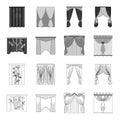Embroidery, textiles, furniture and other web icon in outline,monochrome style.Curtains, stick, cornices, icons in set