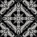 Embroidery textured Baroque vector seamless pattern. Black and white floral grunge background. Tapestry wallpaper