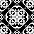 Embroidery textured vector seamless pattern. Black and white floral grunge background. Tapestry wallpaper. Damask Royalty Free Stock Photo