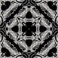 Embroidery textured vector seamless pattern. Black and white floral grunge background. Tapestry wallpaper. Damask Royalty Free Stock Photo