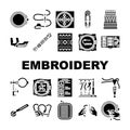 embroidery thread fabric needle icons set vector Royalty Free Stock Photo