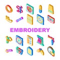 embroidery thread fabric needle icons set vector Royalty Free Stock Photo