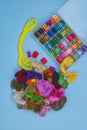 Embroidery thread yarn of multiple different color variations in a box. Professional floss thread yarn for embroidery Royalty Free Stock Photo