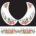 Embroidery traditional neck pattern with red and blue roses