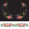 Embroidery traditional neck pattern with red roses and forget me