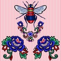 Embroidery trend patches with roses and bee.