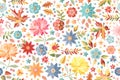 Embroidery vector design. Seamless pattern with colorful flowers and leaves on white background Royalty Free Stock Photo
