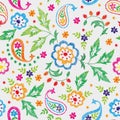 Embroidery vector seamless decorative floral pattern, ornament for textile decor. Bohemian handmade style background Royalty Free Stock Photo