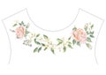 Embroidery vintage floral neckline pattern with pink roses.