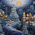 embroidery with winter motive, cute detailed artwork