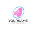 Embryo baby and fetus inside mom`s belly, logo template. Child in the womb and pregnancy, pregnant, vector design