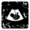 Embryo in stomach icon, grunge style