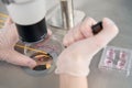 Embryologist places the embryos in a special straw for vitrification Royalty Free Stock Photo