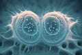 Embryonic stem cells division. Human cells under microscope. In vitro concept.