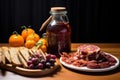 embutidos cured meats spread with a ceramic jug of sangria