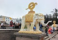 Emeishan, China- May 4, 2015: an elephant statue in front of a temple on Mount Emeishan Royalty Free Stock Photo