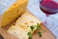 Emental cheese and wine Royalty Free Stock Photo