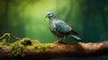 Emerald And Azure: A Stunning Pigeon In A Mossy Forest