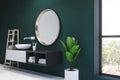 Emerald bathroom interior, sink, mirror side view Royalty Free Stock Photo