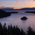 Emerald Bay and Fannette Island at sunrise, South Lake Tahoe, California, United States Royalty Free Stock Photo