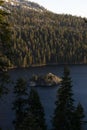 Emerald Bay and Fannette Island at sunrise, South Lake Tahoe, California, United States Royalty Free Stock Photo