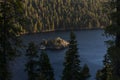 Emerald Bay and Fannette Island at sunrise, South Lake Tahoe, California, United States Royalty Free Stock Photo