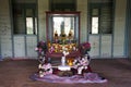 Emerald Buddha or Phra Kaeo Morako statue in abandoned building green house Baan khiao for thai people travel visit respect