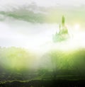 Emerald city in mist Royalty Free Stock Photo