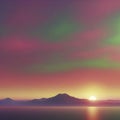 Emerald color sky at Sunset, color gradient background. AI-Generated. Royalty Free Stock Photo