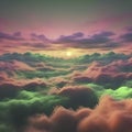 Emerald color sky at Sunset, color gradient background. AI-Generated. Royalty Free Stock Photo
