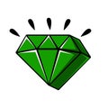 Emerald crystal of a diamond shape, vector comic illustration