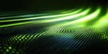 Emerald Data Streams: Abstract Green Lines Flow and Intertwine Over a Dark Background, Dotted with Sparkling Light