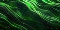 Emerald Data Streams: Abstract Green Lines Flow and Intertwine Over a Dark Background, Dotted with Sparkling Light
