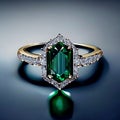 Emerald and Diamond Engagement Ring - Exquisite Elegance