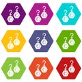 Emerald earrings icons set 9 vector