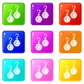 Emerald earrings icons set 9 color collection