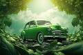 Emerald Elegance: A Classic Car Enveloped in Nature's Splendor - Generative AI Royalty Free Stock Photo