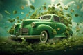 Emerald Elegance: A Classic Car Enveloped in Nature's Splendor - Generative AI Royalty Free Stock Photo