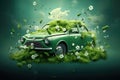 Emerald Elegance: A Classic Car Enveloped in Nature's Splendor - Generative AI Royalty Free Stock Photo