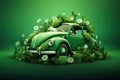 Emerald Elegance: A Classic Car Enveloped in Nature's Splendor - Generative AI Royalty Free Stock Photo